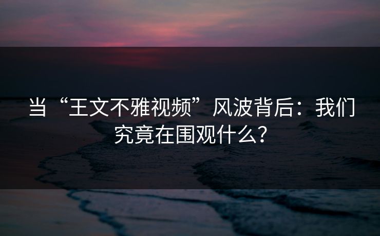 当“王文不雅视频”风波背后：我们究竟在围观什么？