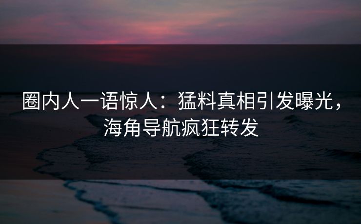 圈内人一语惊人：猛料真相引发曝光，海角导航疯狂转发