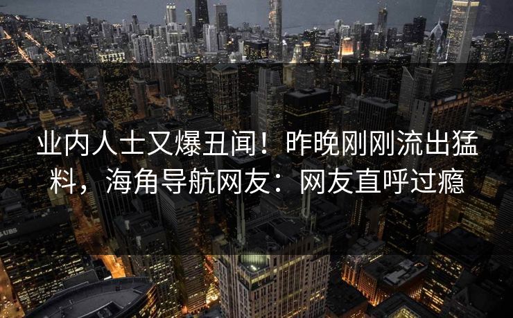 业内人士又爆丑闻！昨晚刚刚流出猛料，海角导航网友：网友直呼过瘾