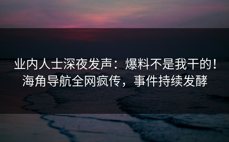 业内人士深夜发声：爆料不是我干的！海角导航全网疯传，事件持续发酵