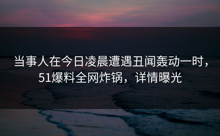 当事人在今日凌晨遭遇丑闻轰动一时，51爆料全网炸锅，详情曝光