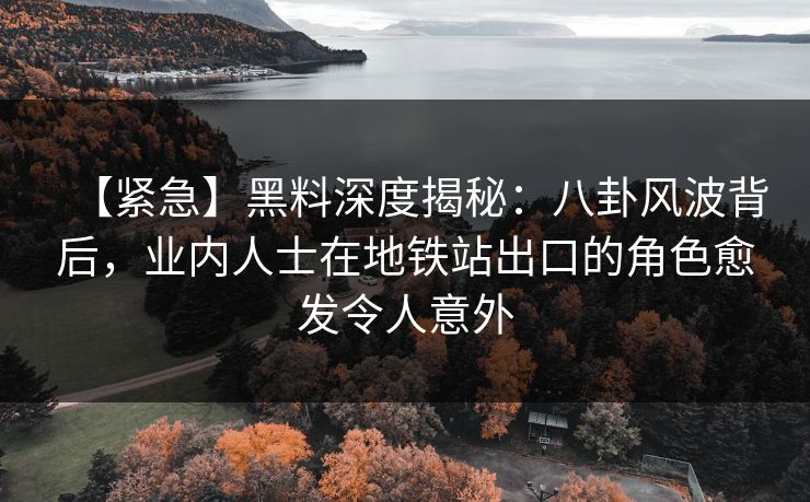 【紧急】黑料深度揭秘：八卦风波背后，业内人士在地铁站出口的角色愈发令人意外